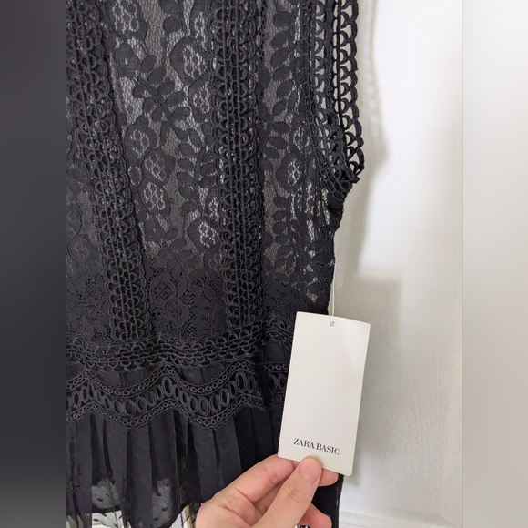 Zara black sleeveless lace top (NWT, size:M) - Picture 2 of 6